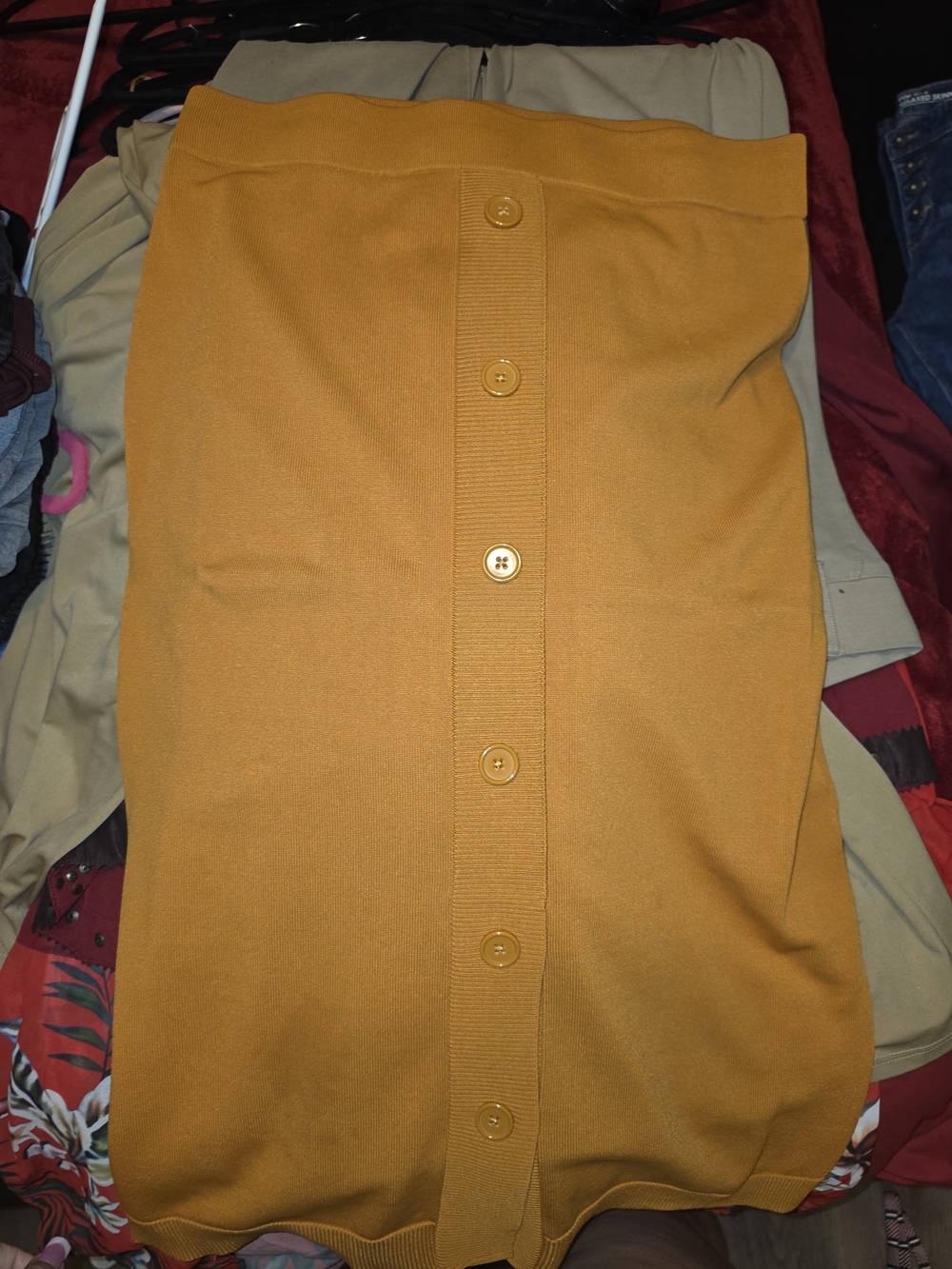 eva mendes for New York & Company Button-Front Pencil Skirt in Mustard Yellow
